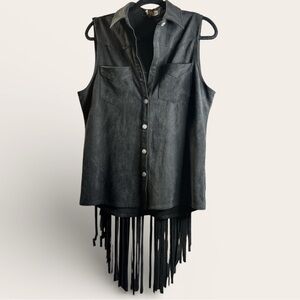 Lucky and Blessed Black Fringe Sleeveless Top/Vest - Small